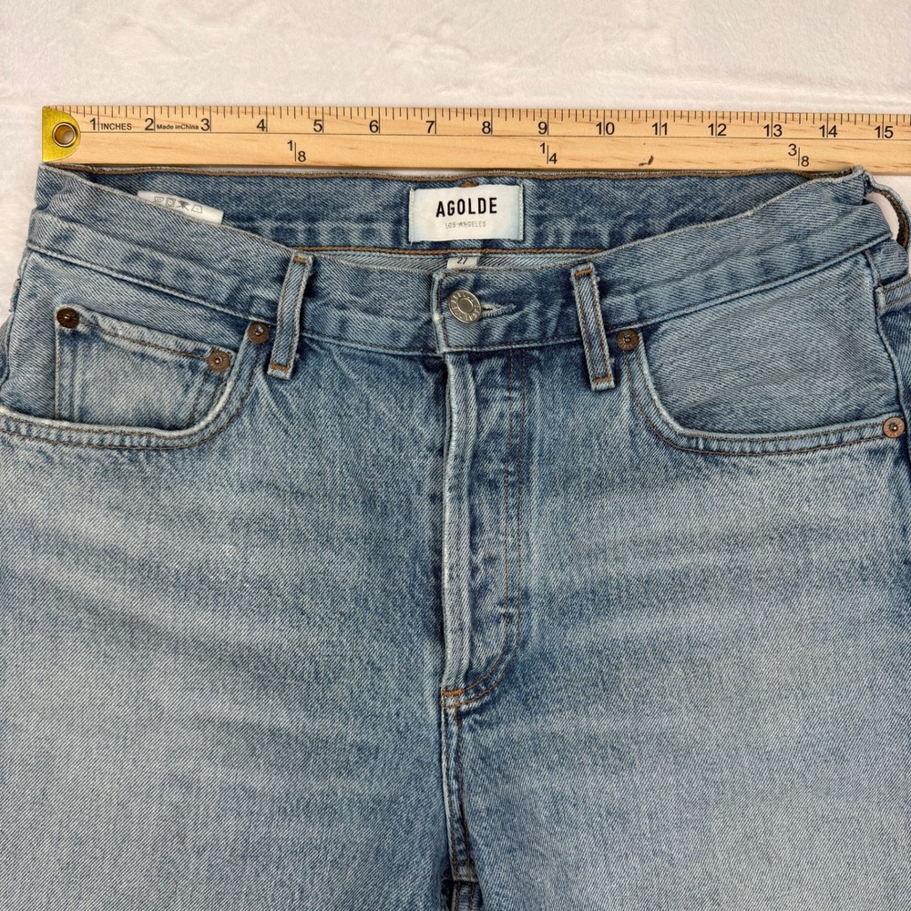 AGOLDE Rumi High Rise Denim Shorts 27 Bermuda Raw Hem Coastal - Picture 6 of 9